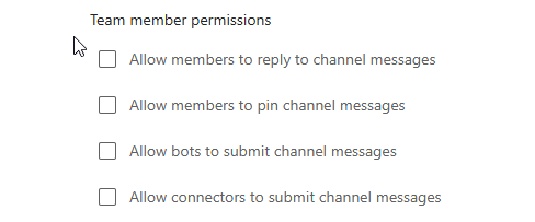 Screenshot of the Team member permissions showing all the options deselected.